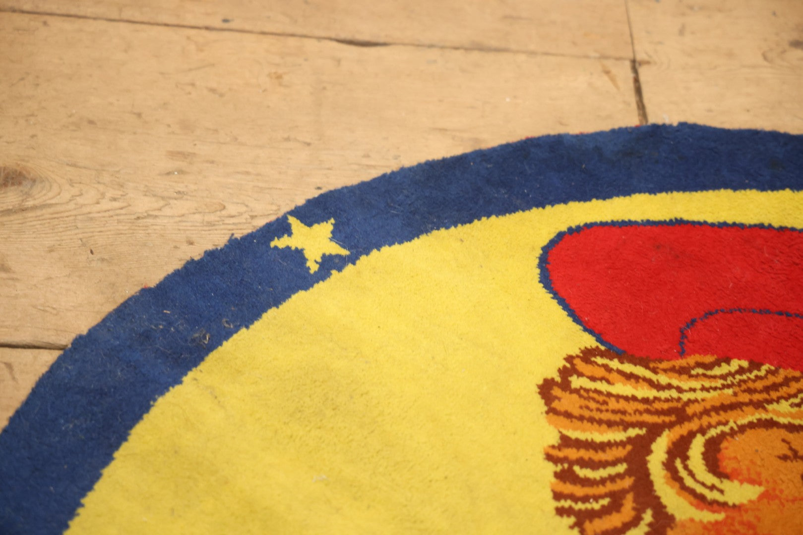 Vintage Buster Brown Round Shoe Store Advertising Rug With Character And Tige Dog Graphic, 52-1/2" X 53-1/2"