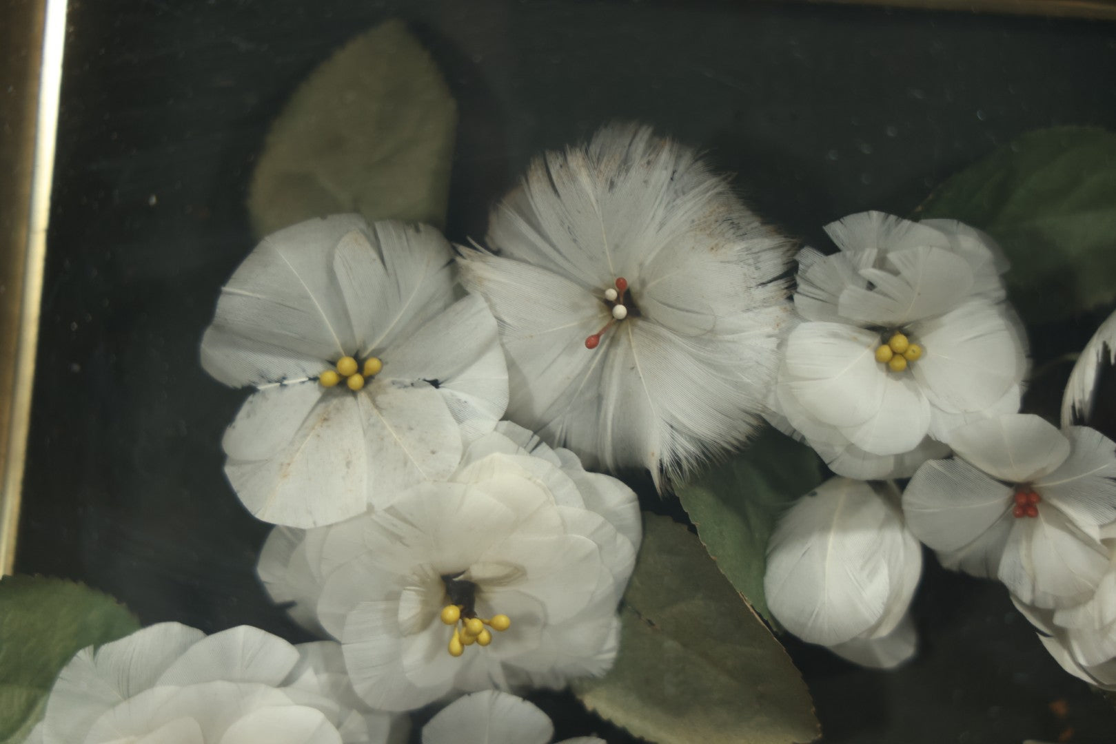 Early 20th Century Shadow Box Bridal Keepsake With Feather Flowers And Wedding Photograph, 23-7/8" X 23-7/8"