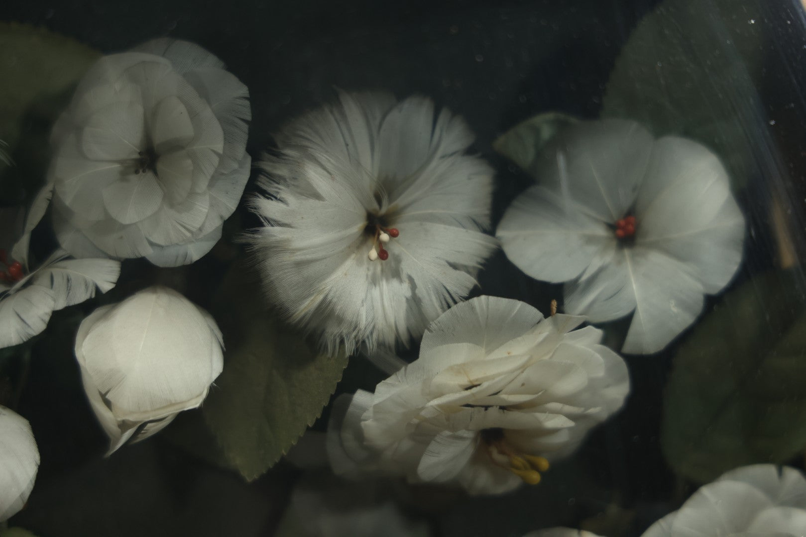 Early 20th Century Shadow Box Bridal Keepsake With Feather Flowers And Wedding Photograph, 23-7/8" X 23-7/8"