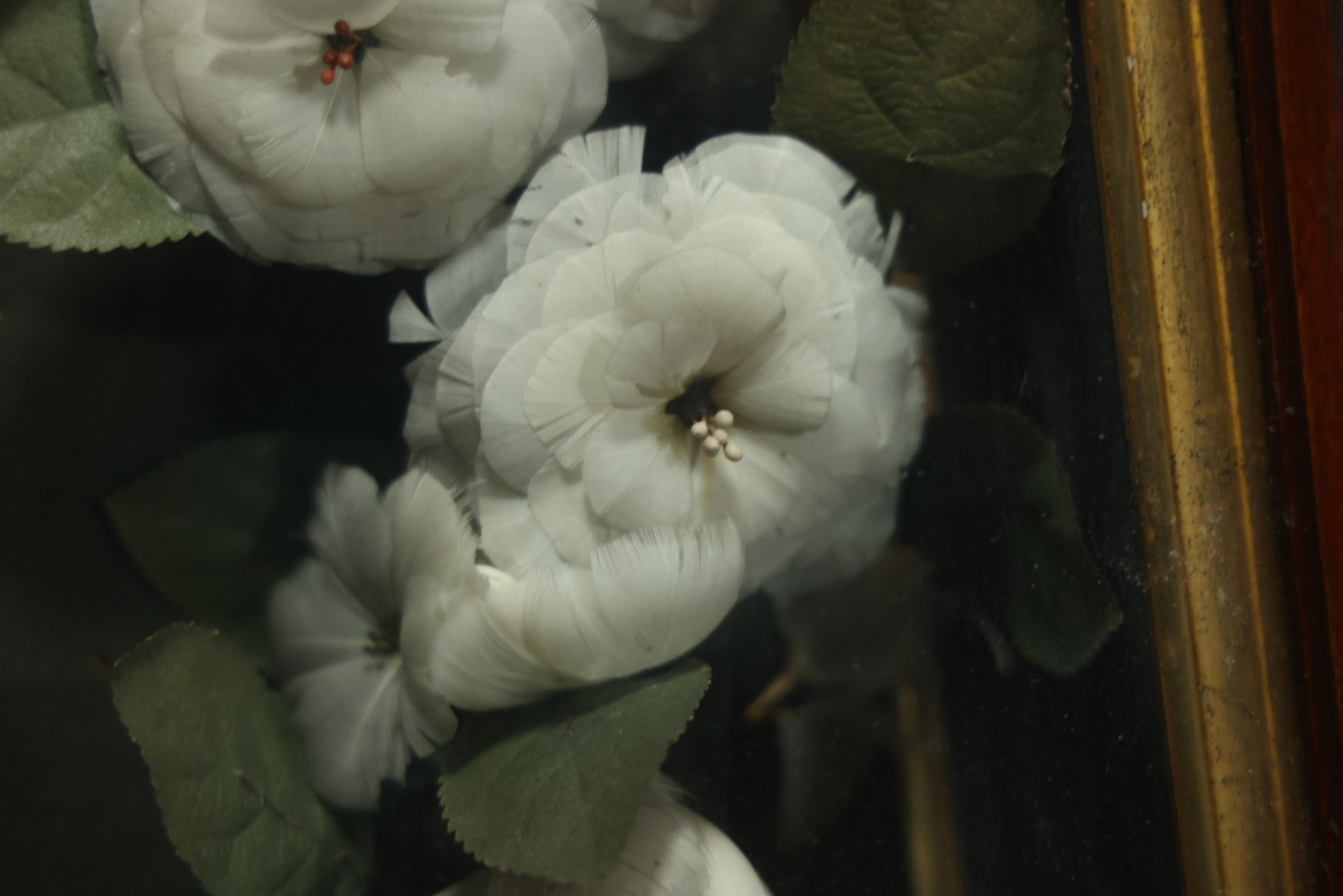 Early 20th Century Shadow Box Bridal Keepsake With Feather Flowers And Wedding Photograph, 23-7/8" X 23-7/8"