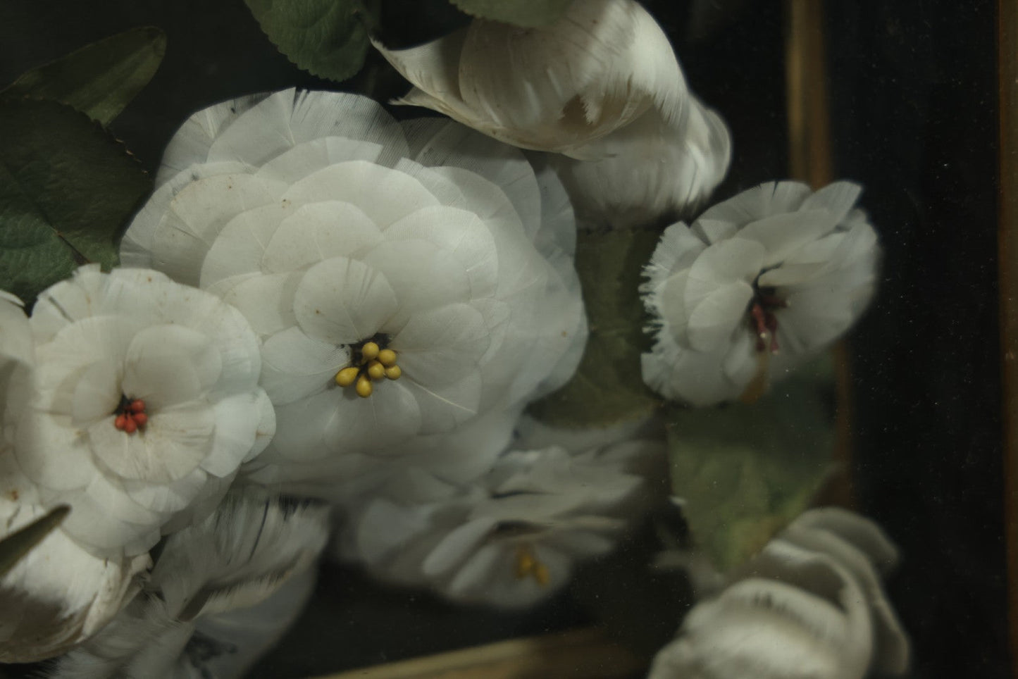 Early 20th Century Shadow Box Bridal Keepsake With Feather Flowers And Wedding Photograph, 23-7/8" X 23-7/8"