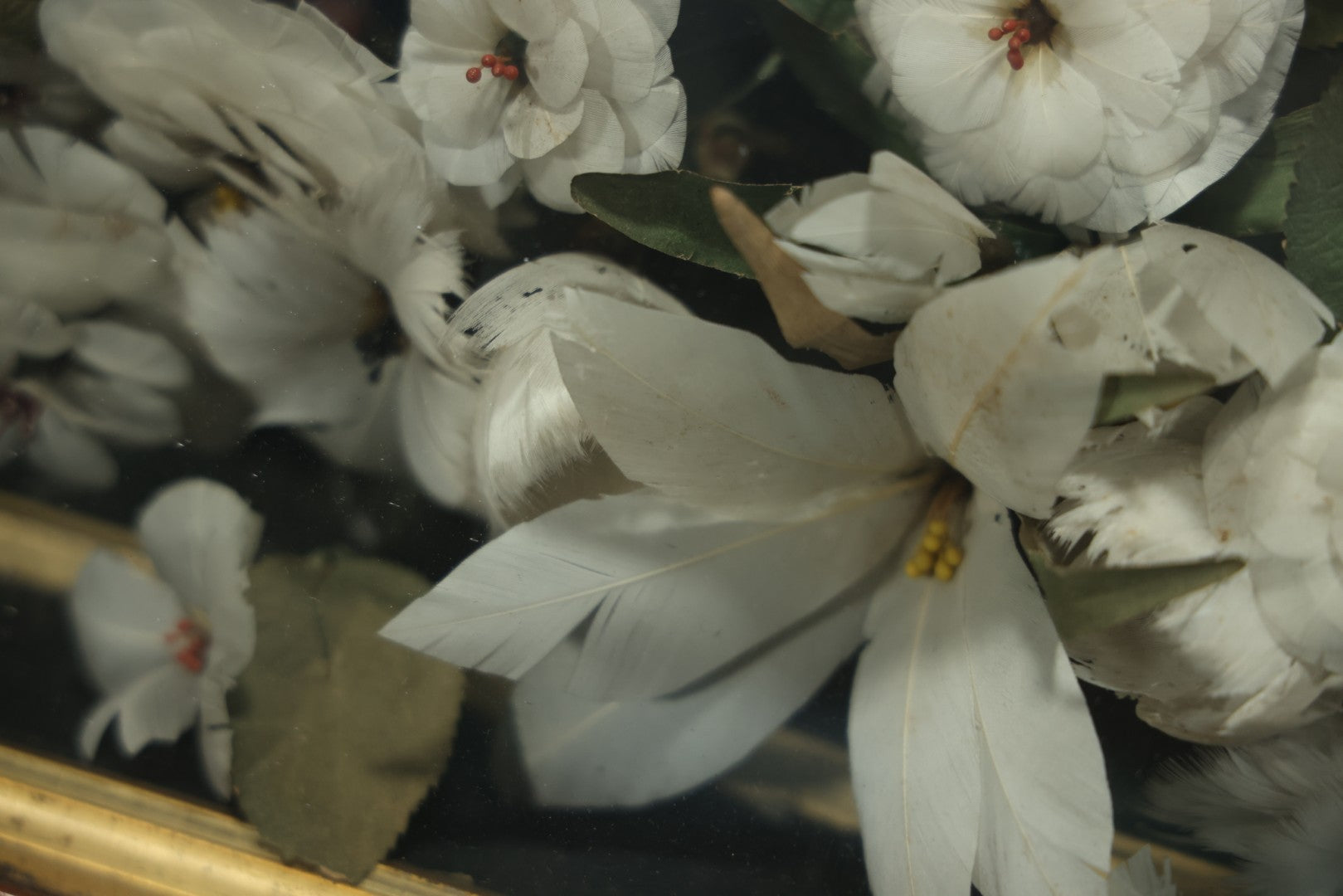 Early 20th Century Shadow Box Bridal Keepsake With Feather Flowers And Wedding Photograph, 23-7/8" X 23-7/8"