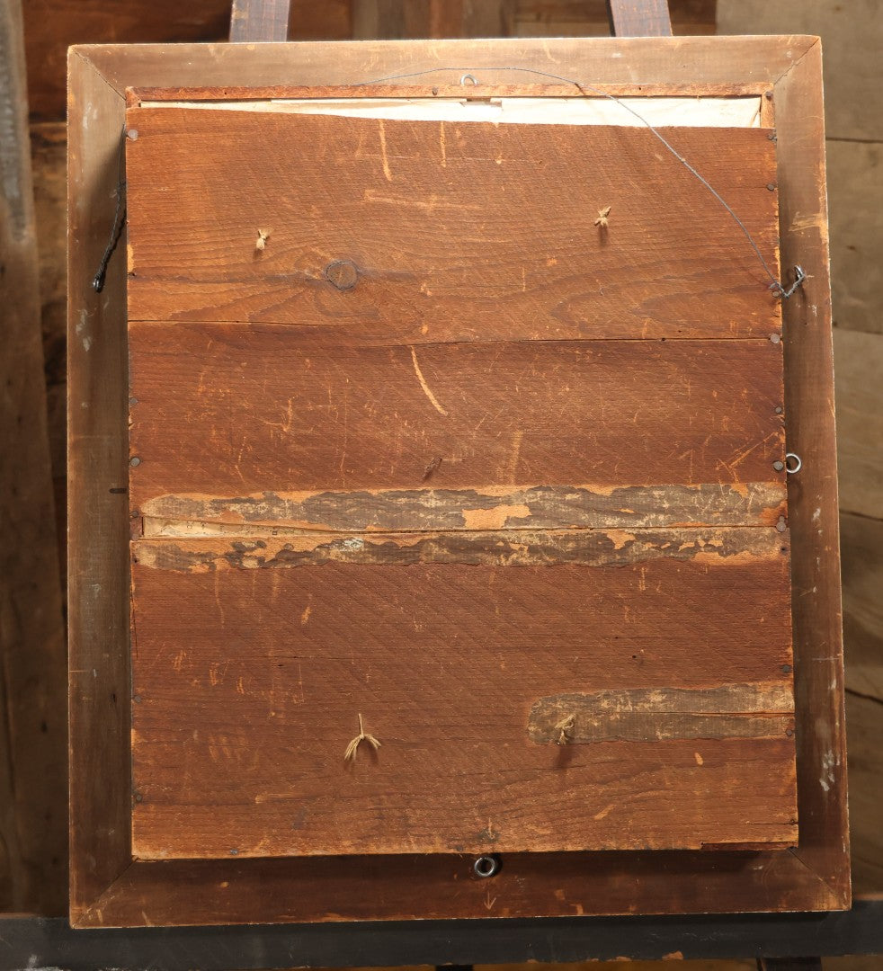 Early 20th Century Shadow Box With Wool Work Flower Horseshoe And Bouquet Arrangement, 24-5/8" X 28-3/8"