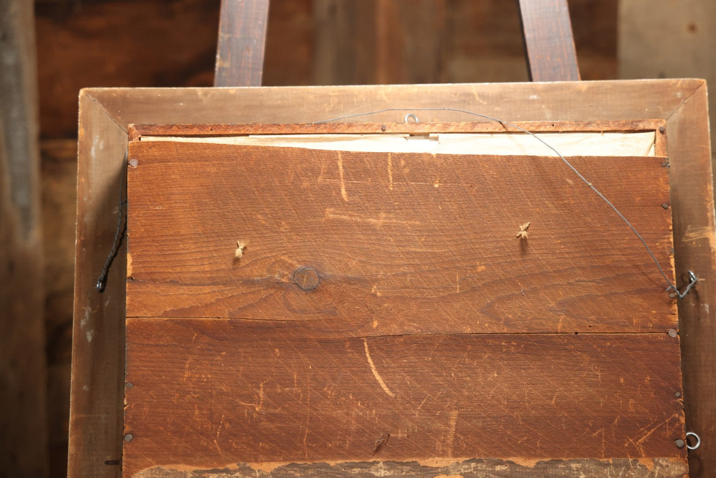 Early 20th Century Shadow Box With Wool Work Flower Horseshoe And Bouquet Arrangement, 24-5/8" X 28-3/8"