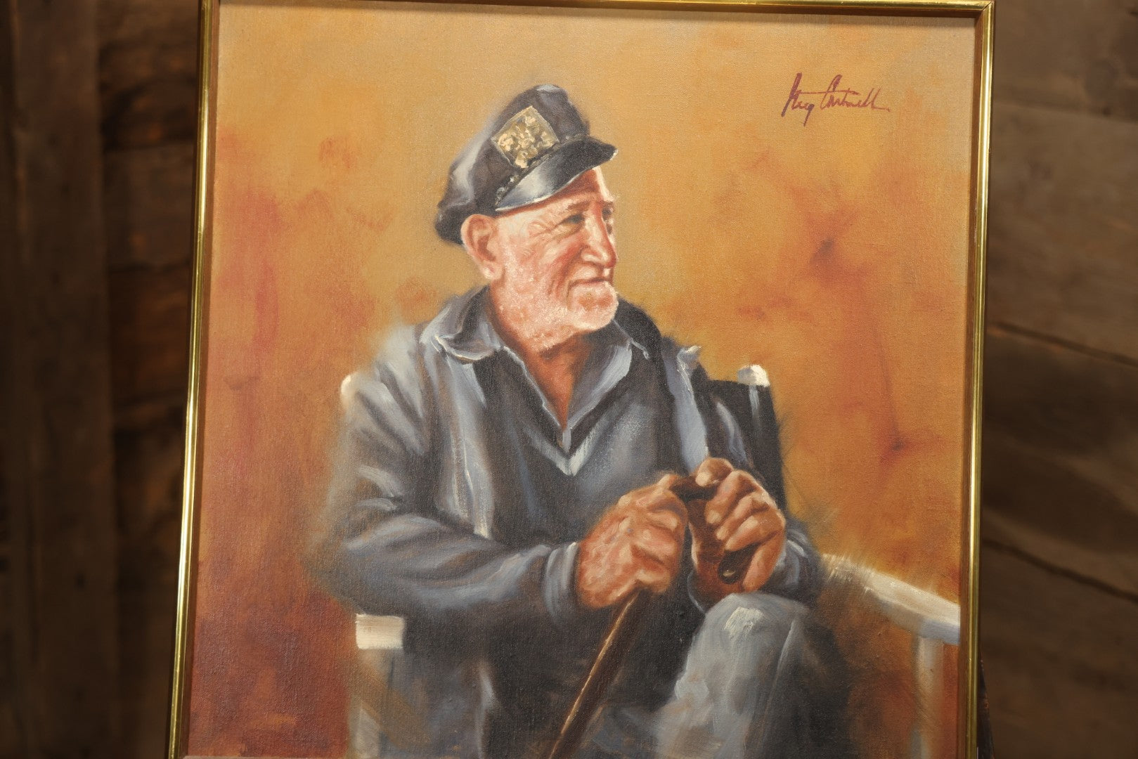 Vintage Late 20th Century Oil On Canvas Portrait Of Elder Sailor, Signed Greg Cartmell, 21-1/8" X 21-1/8"