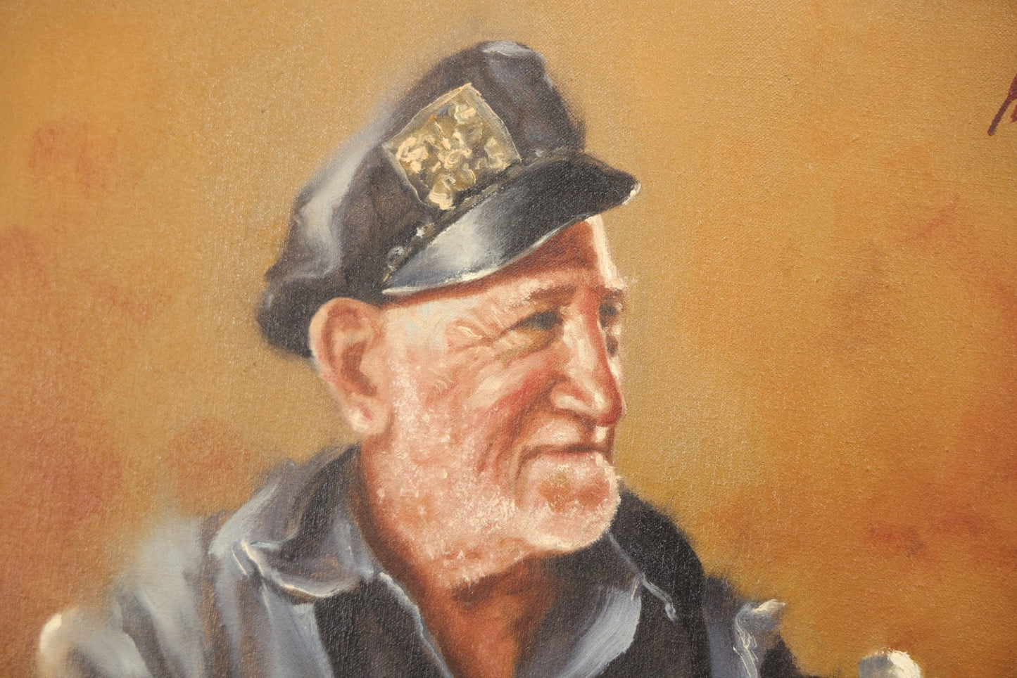 Vintage Late 20th Century Oil On Canvas Portrait Of Elder Sailor, Signed Greg Cartmell, 21-1/8" X 21-1/8"