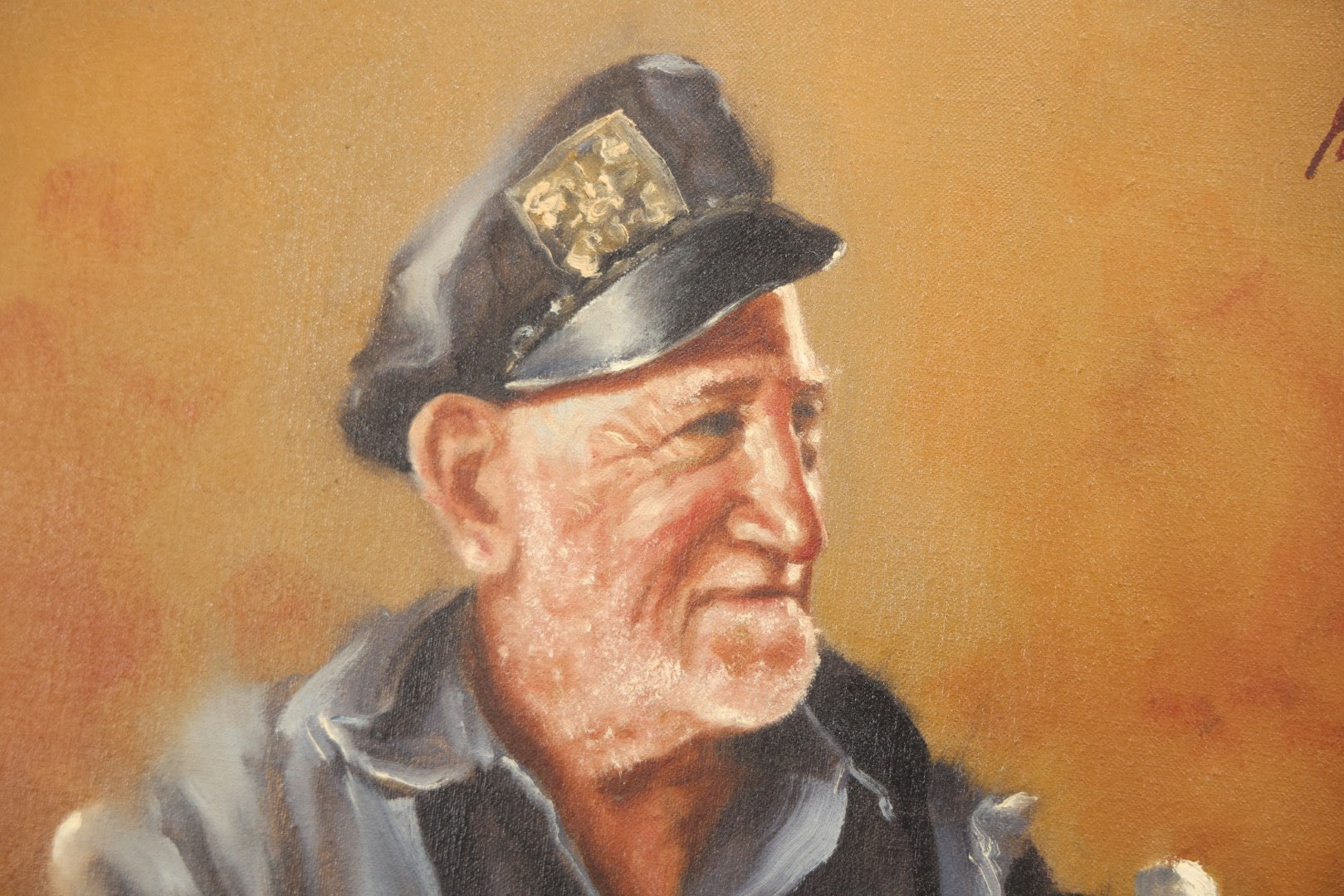 Vintage Late 20th Century Oil On Canvas Portrait Of Elder Sailor, Signed Greg Cartmell, 21-1/8" X 21-1/8"