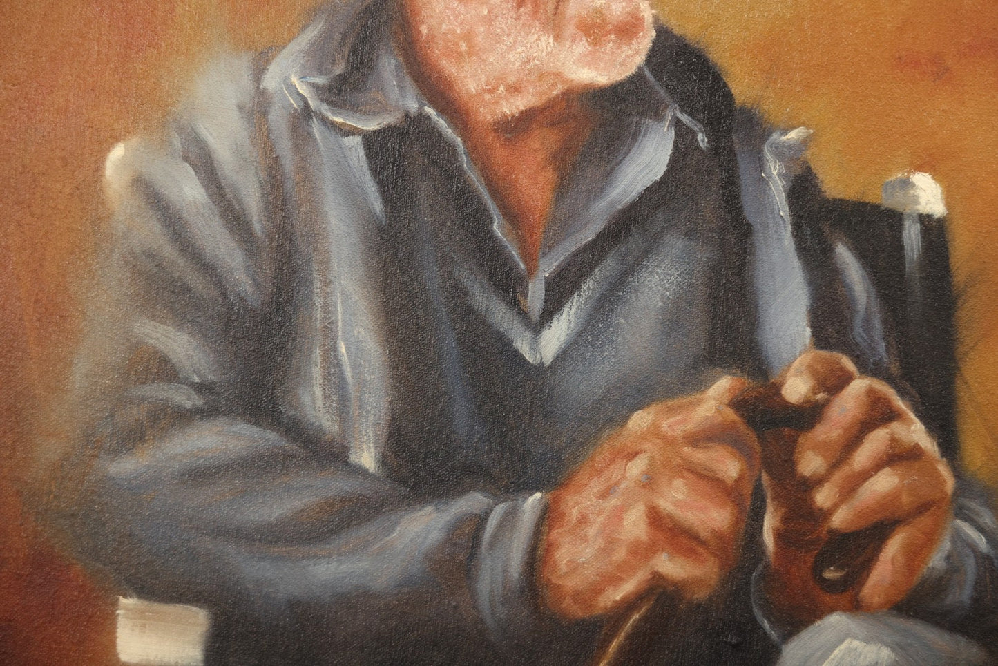 Vintage Late 20th Century Oil On Canvas Portrait Of Elder Sailor, Signed Greg Cartmell, 21-1/8" X 21-1/8"