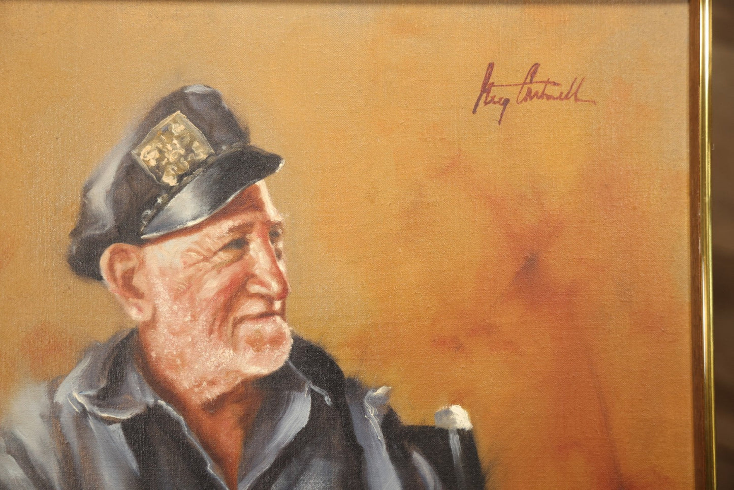 Vintage Late 20th Century Oil On Canvas Portrait Of Elder Sailor, Signed Greg Cartmell, 21-1/8" X 21-1/8"