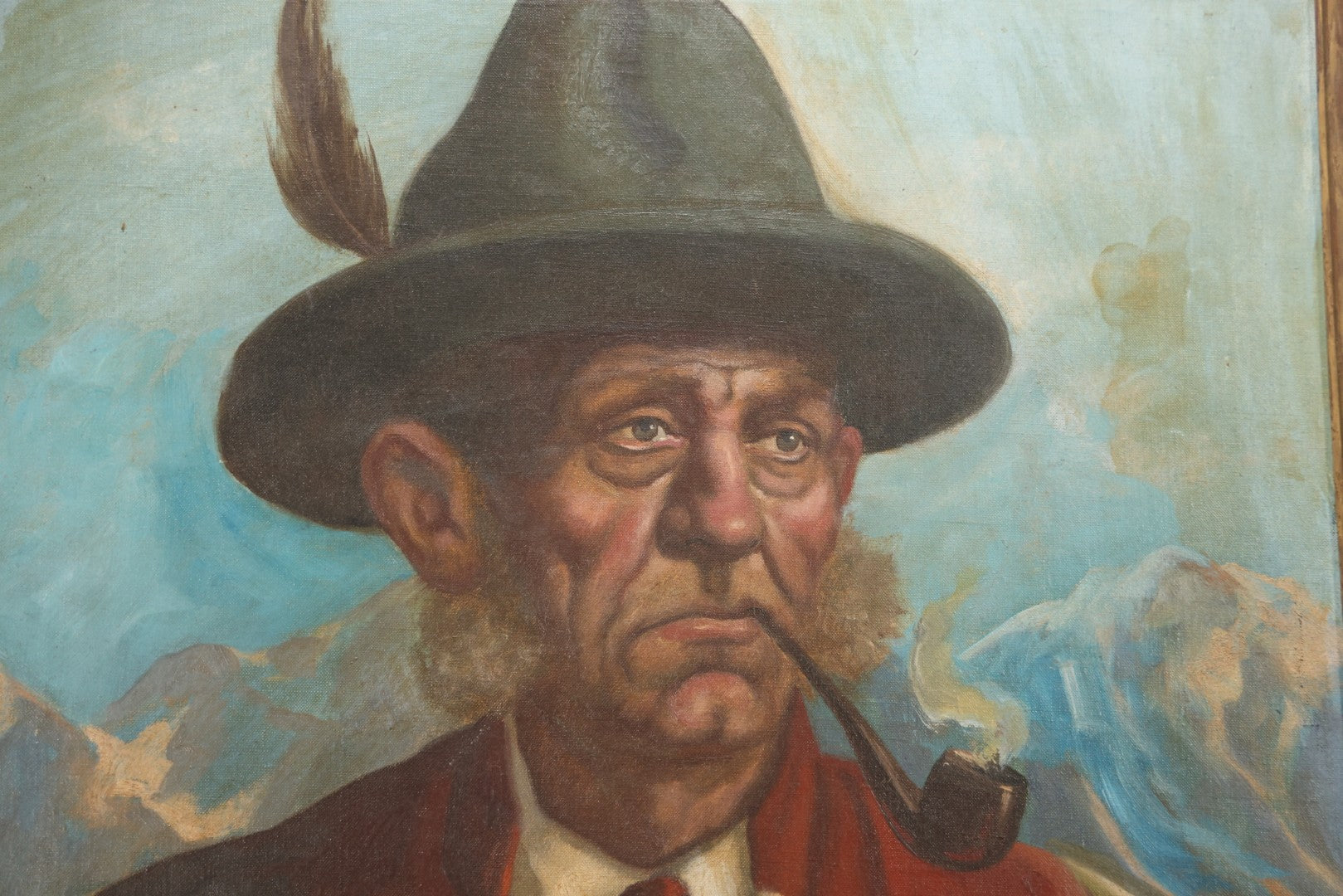 Mid-20th Century Oil On Canvas Portrait Of Elder Alpine Gentleman With Pipe, Signed Gussich, 23-3/4" X 27-3/4"