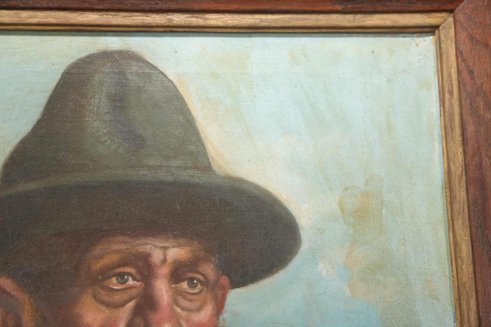 Mid-20th Century Oil On Canvas Portrait Of Elder Alpine Gentleman With Pipe, Signed Gussich, 23-3/4" X 27-3/4"