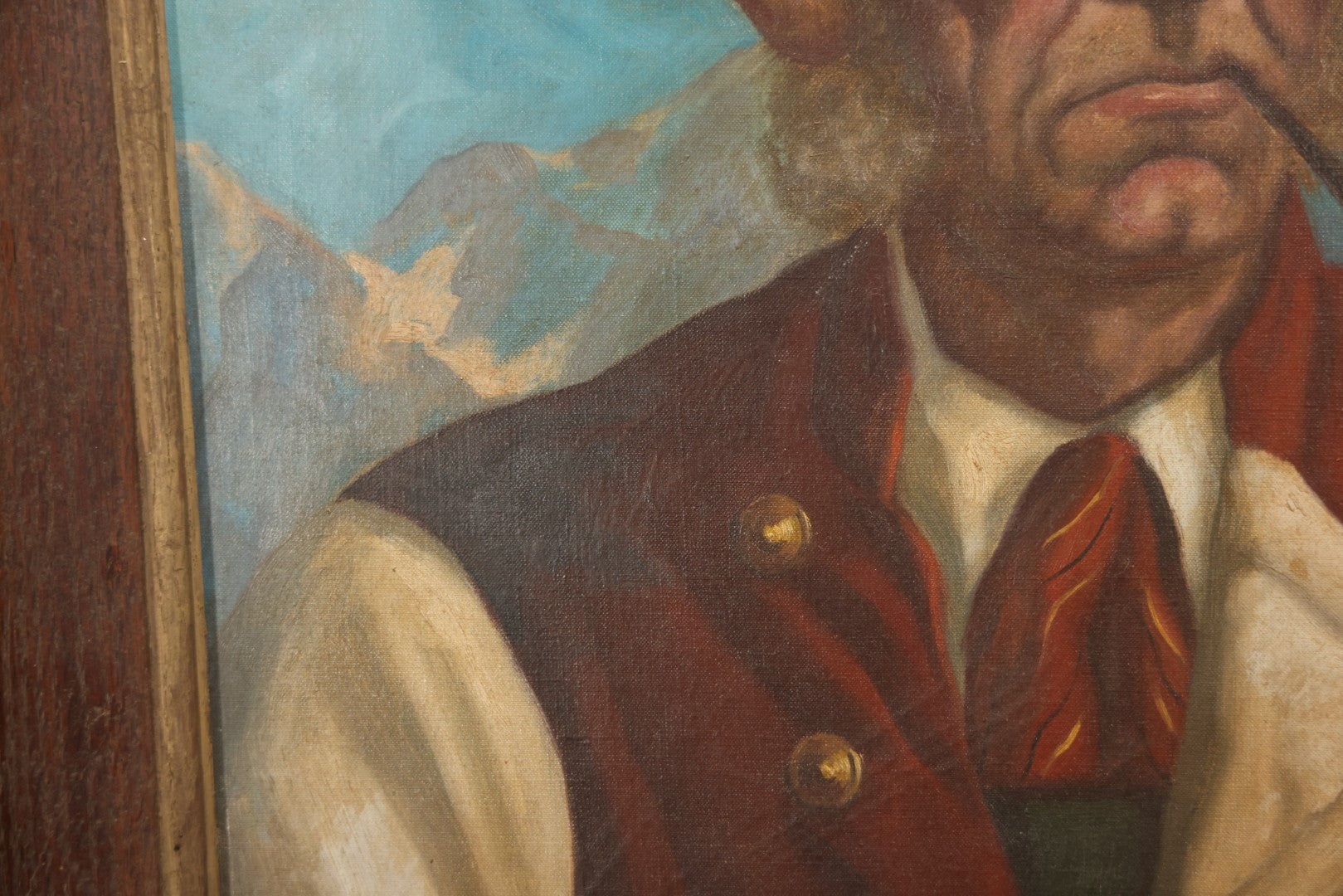 Mid-20th Century Oil On Canvas Portrait Of Elder Alpine Gentleman With Pipe, Signed Gussich, 23-3/4" X 27-3/4"
