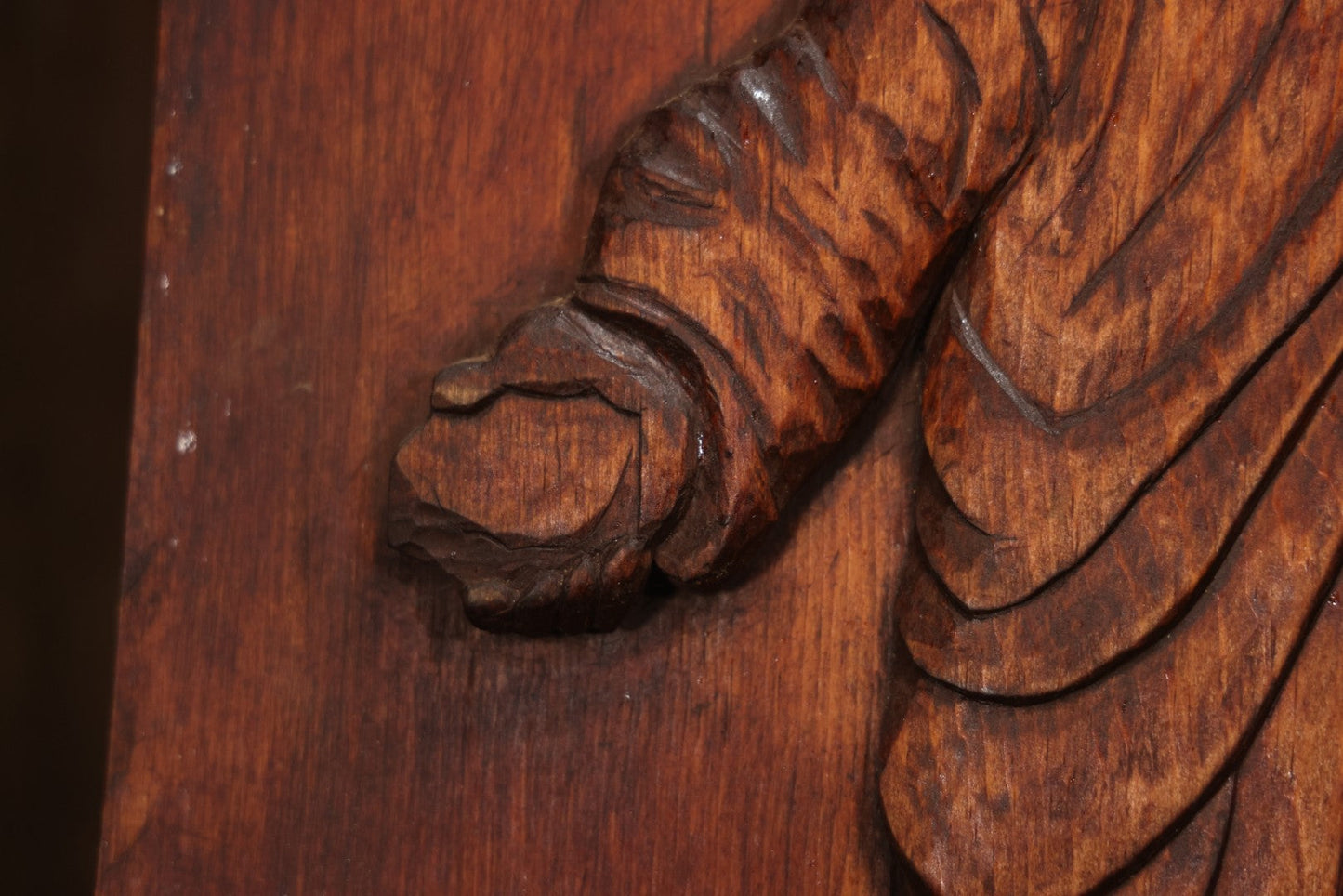 Vintage 1980 Hand-Carved Folk Art Wood Religious Wall Plaque Of Jesus Christ, Signed J. Kozey, 19-3/8" X 25-7/8"