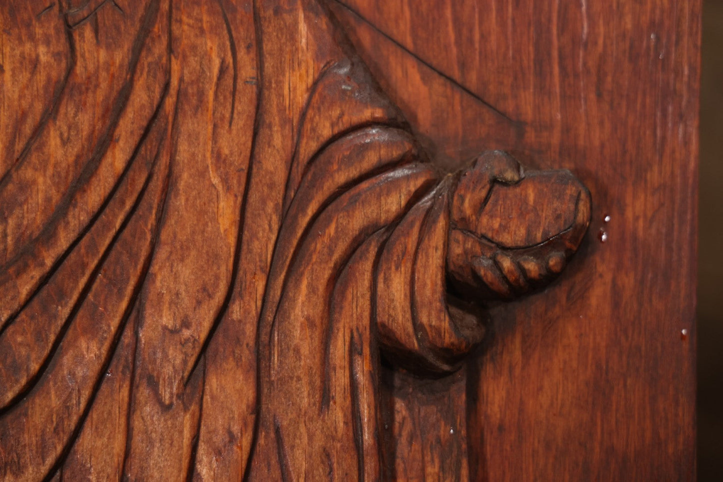 Vintage 1980 Hand-Carved Folk Art Wood Religious Wall Plaque Of Jesus Christ, Signed J. Kozey, 19-3/8" X 25-7/8"