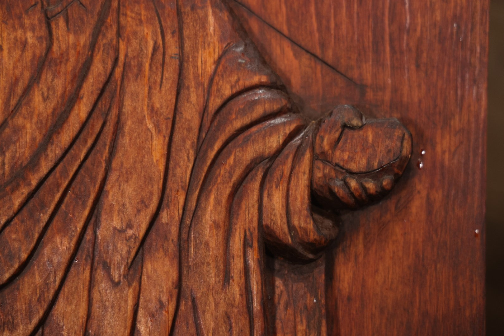 Vintage 1980 Hand-Carved Folk Art Wood Religious Wall Plaque Of Jesus Christ, Signed J. Kozey, 19-3/8" X 25-7/8"