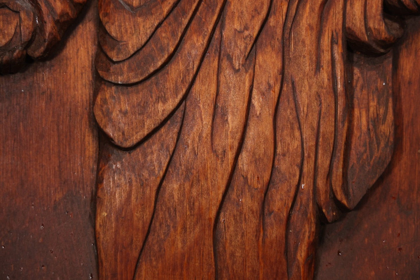 Vintage 1980 Hand-Carved Folk Art Wood Religious Wall Plaque Of Jesus Christ, Signed J. Kozey, 19-3/8" X 25-7/8"