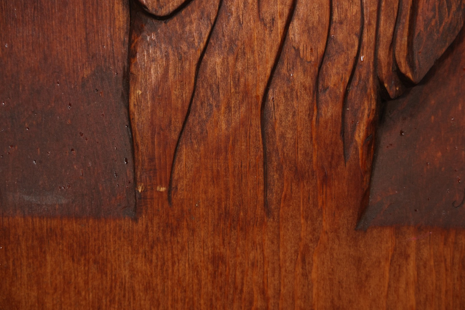 Vintage 1980 Hand-Carved Folk Art Wood Religious Wall Plaque Of Jesus Christ, Signed J. Kozey, 19-3/8" X 25-7/8"