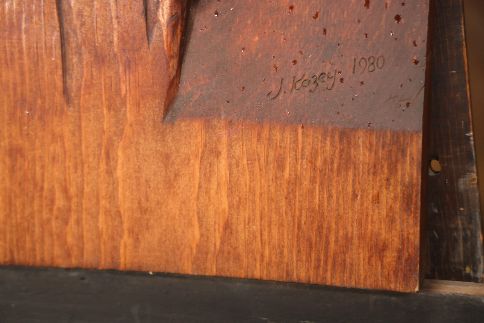 Vintage 1980 Hand-Carved Folk Art Wood Religious Wall Plaque Of Jesus Christ, Signed J. Kozey, 19-3/8" X 25-7/8"