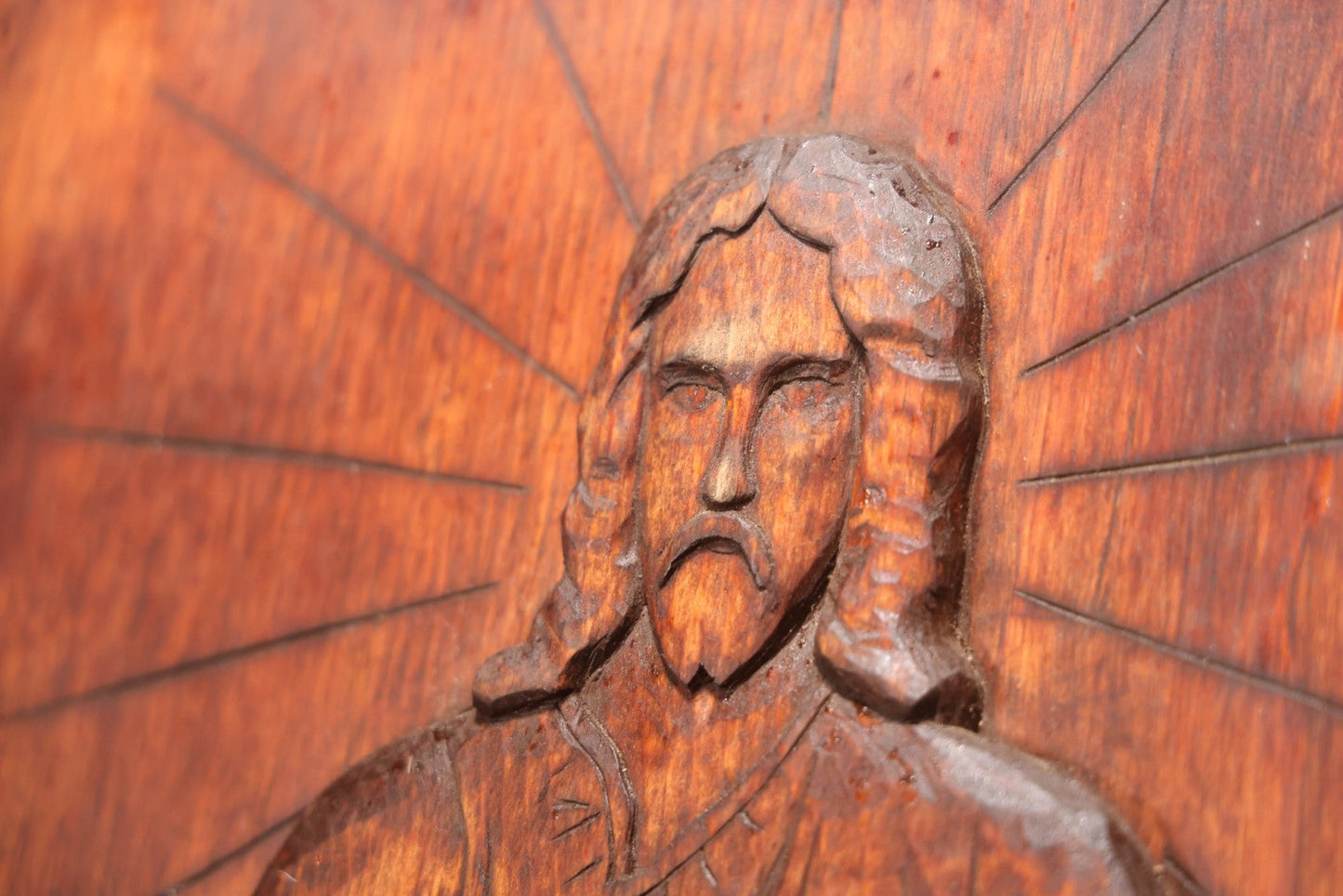 Vintage 1980 Hand-Carved Folk Art Wood Religious Wall Plaque Of Jesus Christ, Signed J. Kozey, 19-3/8" X 25-7/8"