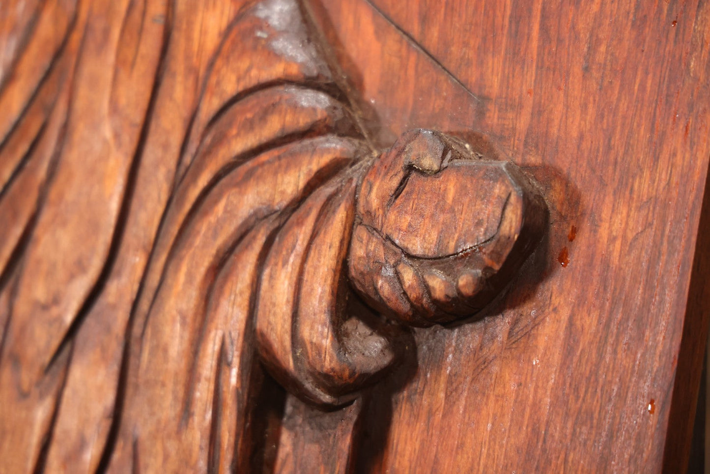 Vintage 1980 Hand-Carved Folk Art Wood Religious Wall Plaque Of Jesus Christ, Signed J. Kozey, 19-3/8" X 25-7/8"