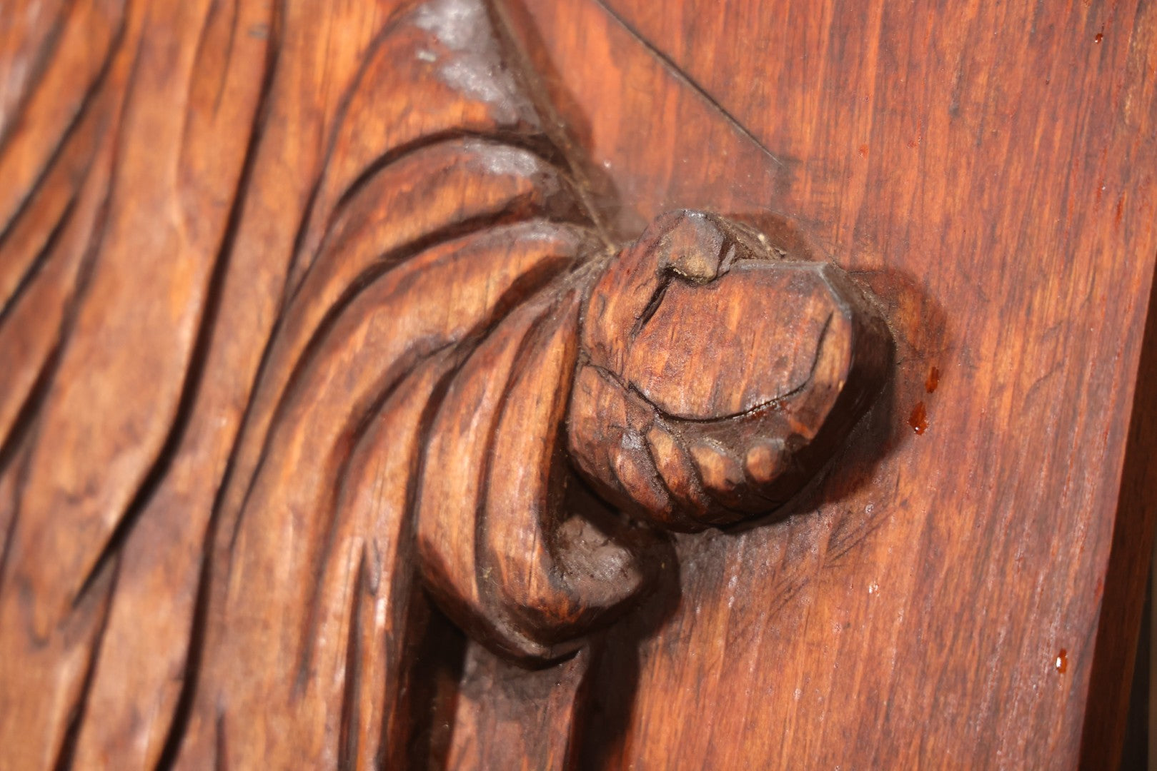 Vintage 1980 Hand-Carved Folk Art Wood Religious Wall Plaque Of Jesus Christ, Signed J. Kozey, 19-3/8" X 25-7/8"