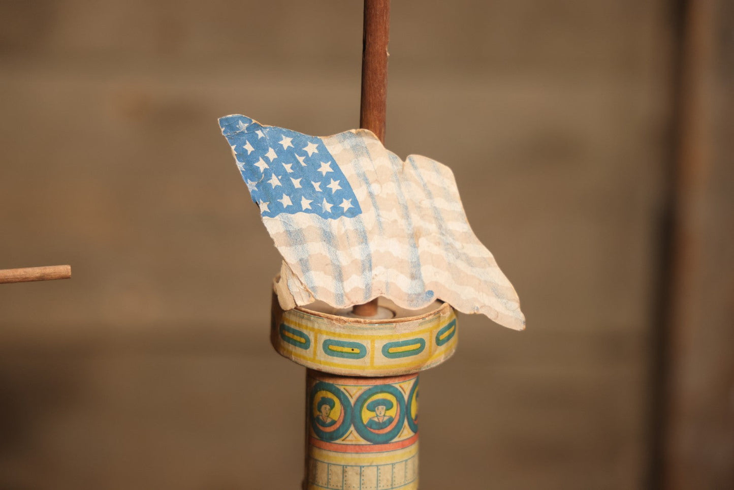 Early 20th Century “Uncle Sam” Paper Lithographed And Wood Pull Toy Battleship, 32" L