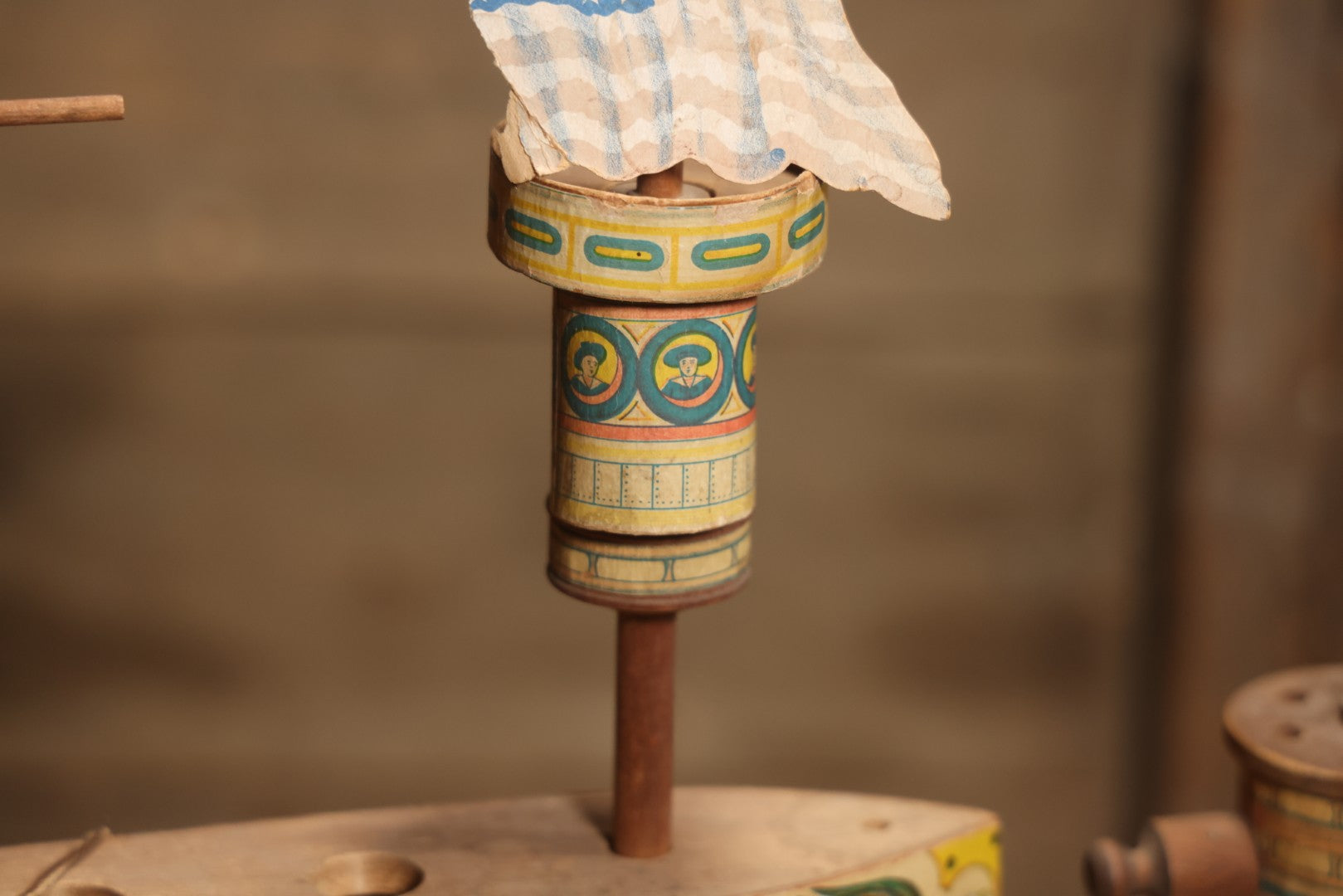 Early 20th Century “Uncle Sam” Paper Lithographed And Wood Pull Toy Battleship, 32" L