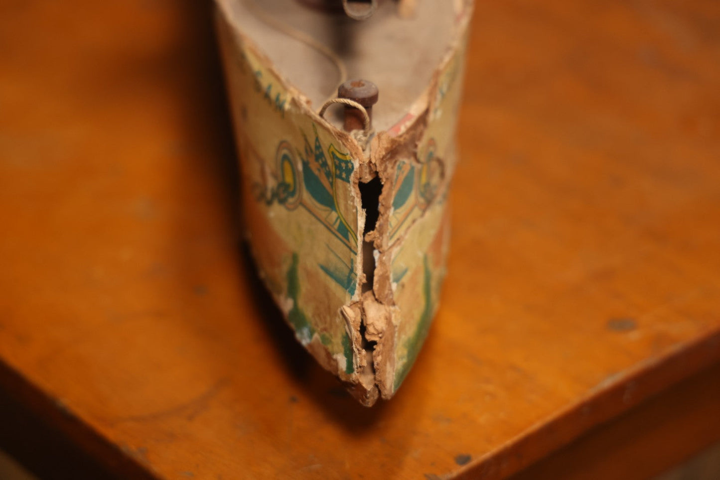 Early 20th Century “Uncle Sam” Paper Lithographed And Wood Pull Toy Battleship, 32" L