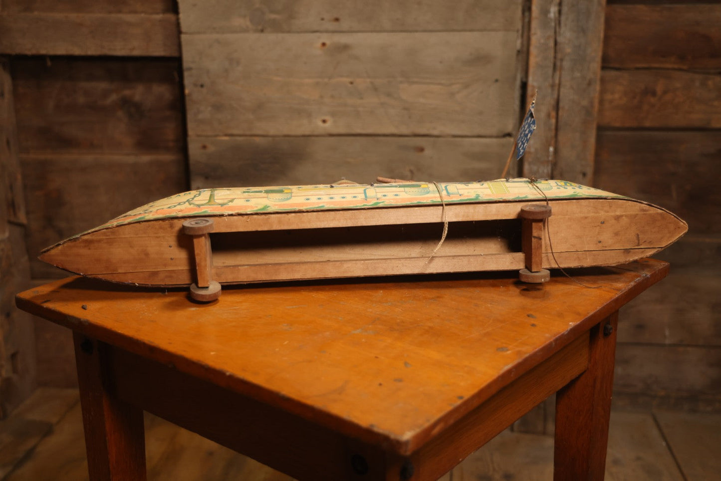 Early 20th Century “Uncle Sam” Paper Lithographed And Wood Pull Toy Battleship, 32" L