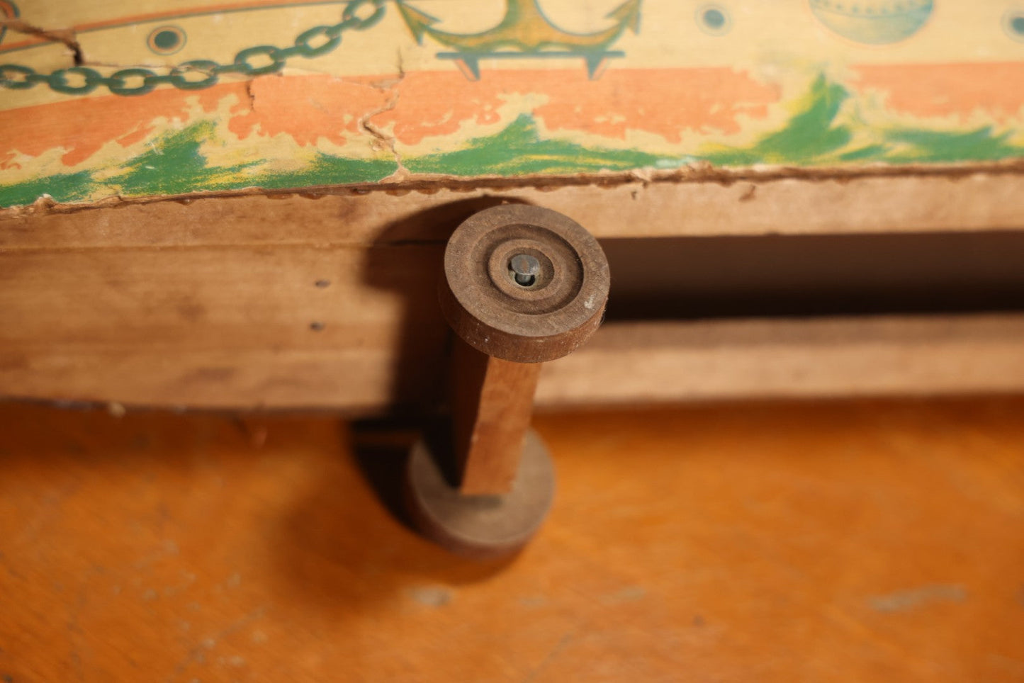 Early 20th Century “Uncle Sam” Paper Lithographed And Wood Pull Toy Battleship, 32" L