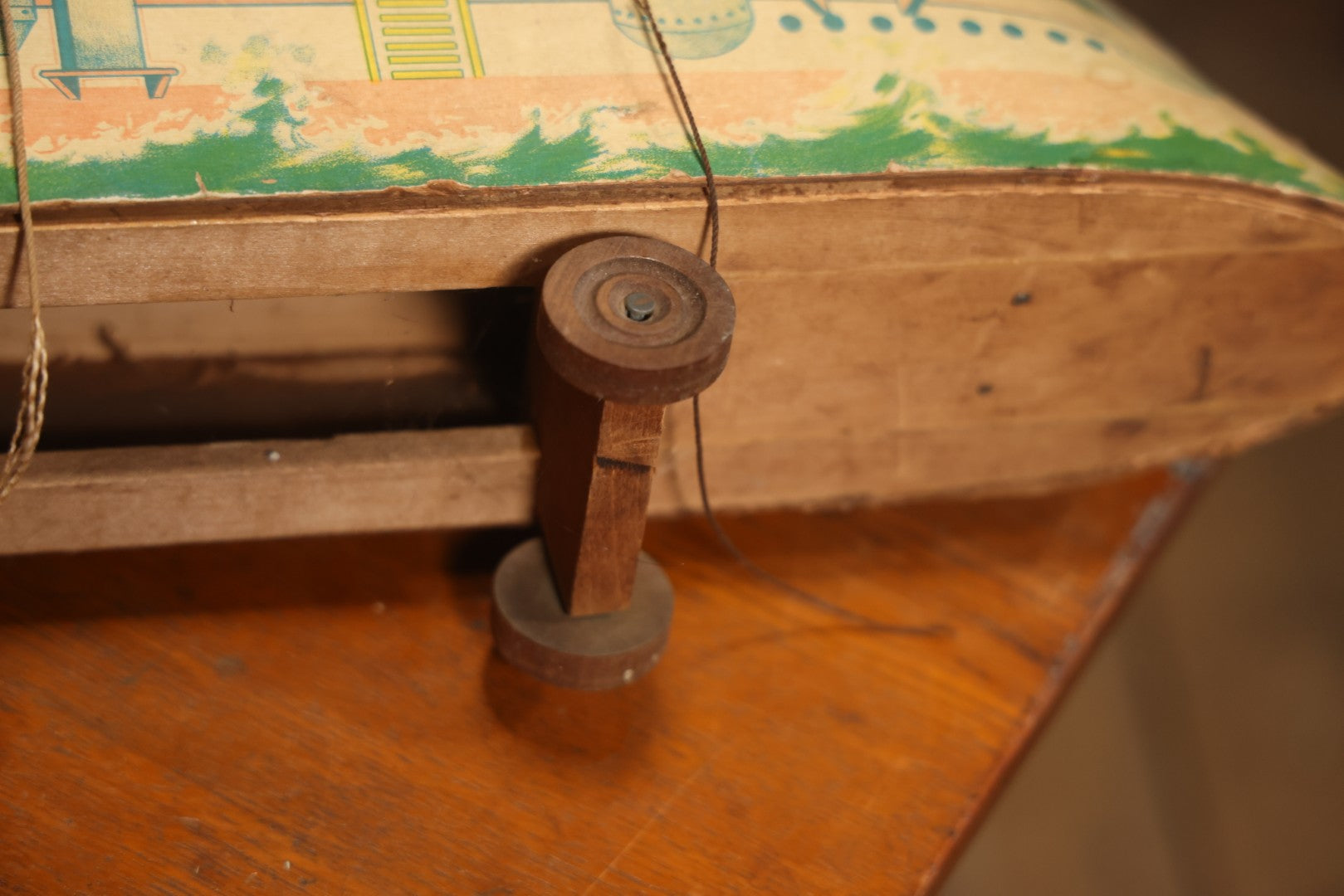 Early 20th Century “Uncle Sam” Paper Lithographed And Wood Pull Toy Battleship, 32" L
