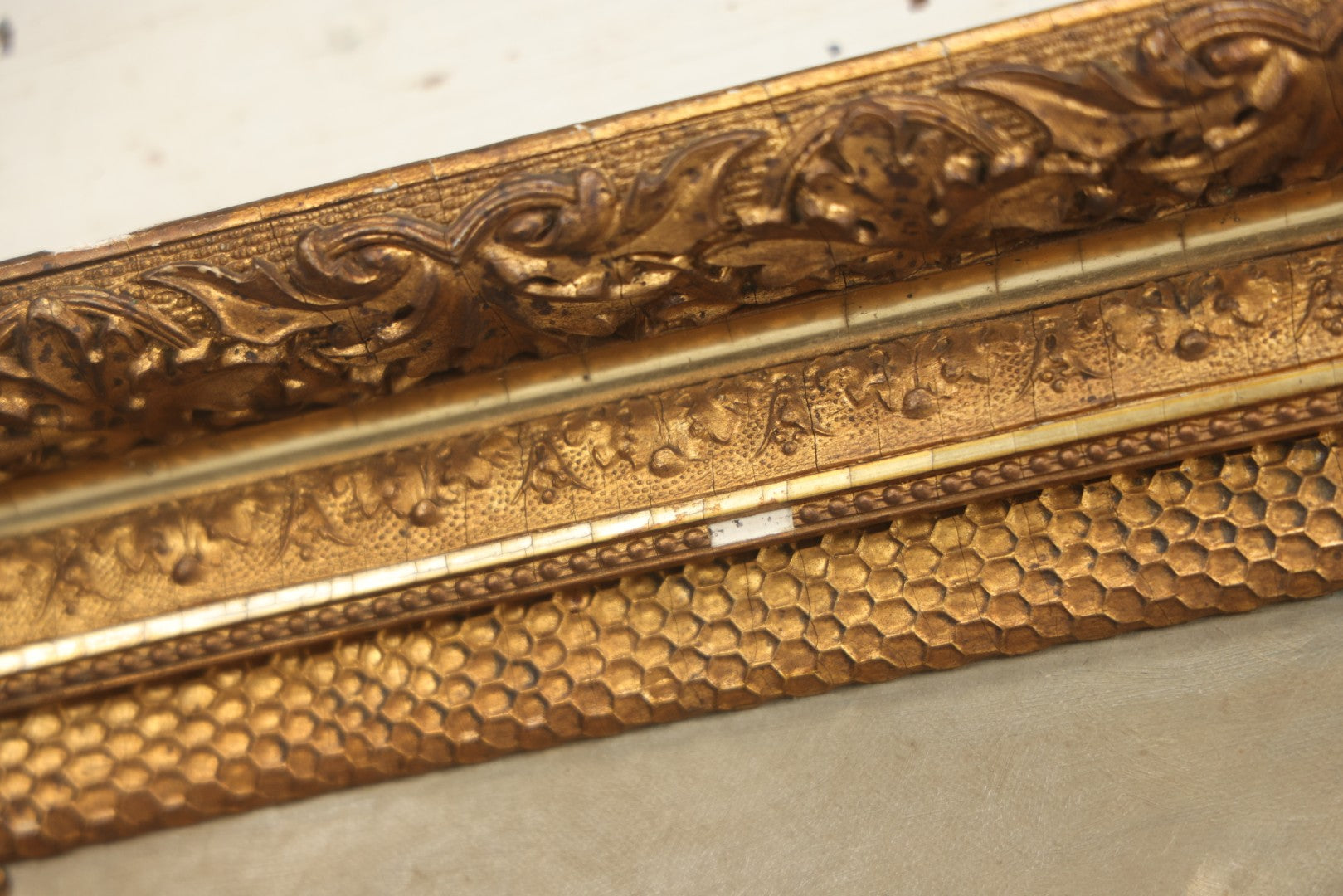 Lot 001 - Antique Oil On Canvas Maritime Nautical Painting With Sailing Ships, Gilt Gesso Frame, Note Holes And Paint Losses, 25-3/4" x 20"