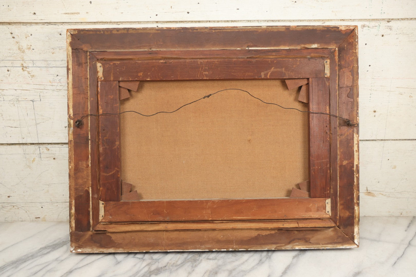 Lot 001 - Antique Oil On Canvas Maritime Nautical Painting With Sailing Ships, Gilt Gesso Frame, Note Holes And Paint Losses, 25-3/4" x 20"