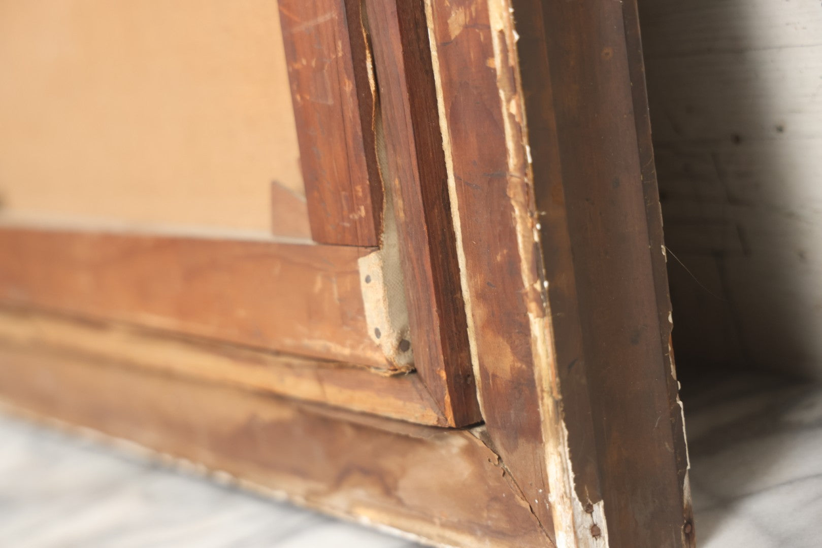 Lot 001 - Antique Oil On Canvas Maritime Nautical Painting With Sailing Ships, Gilt Gesso Frame, Note Holes And Paint Losses, 25-3/4" x 20"