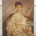 Lot 002 - Antique Oil On Wood Panel Portrait Painting Of A Woman In White Gown With Star Ornament In Hair, Signed Lower Left, Circa Late 19th Century, 8-1/2" x 10-3/4"