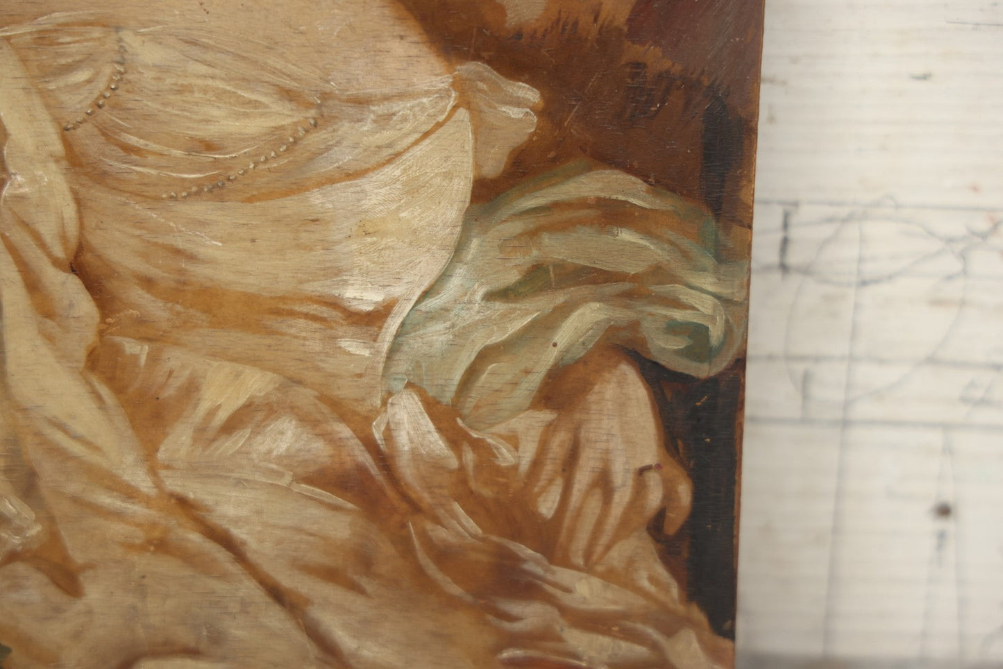 Lot 002 - Antique Oil On Wood Panel Portrait Painting Of A Woman In White Gown With Star Ornament In Hair, Signed Lower Left, Circa Late 19th Century, 8-1/2" x 10-3/4"