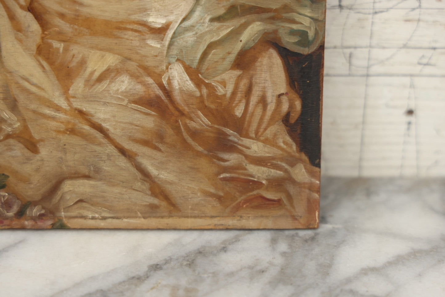 Lot 002 - Antique Oil On Wood Panel Portrait Painting Of A Woman In White Gown With Star Ornament In Hair, Signed Lower Left, Circa Late 19th Century, 8-1/2" x 10-3/4"