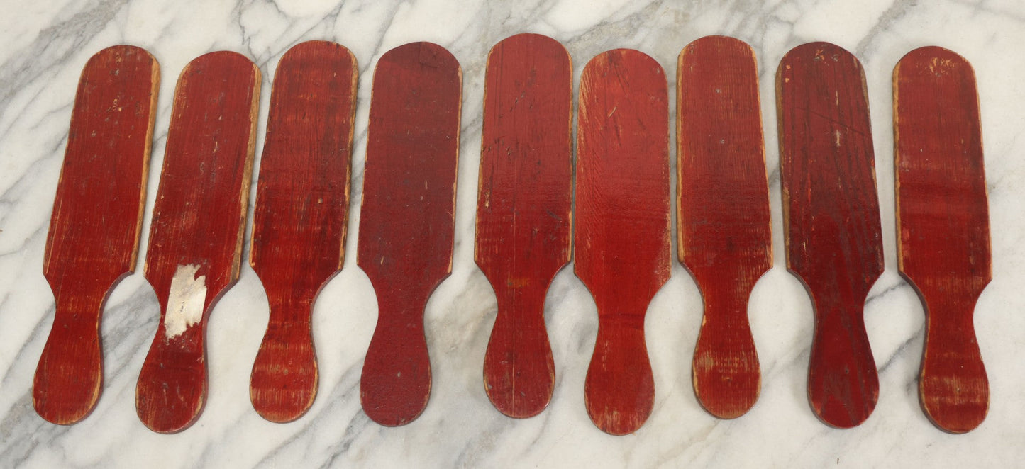 Lot 003 - Grouping Of Nine Vintage Folk Art Carnival Wheel Game Betting Paddles, Hand Painted Wood With Red Background And White Numbers, Circa 1930s 11-1/4" H Each