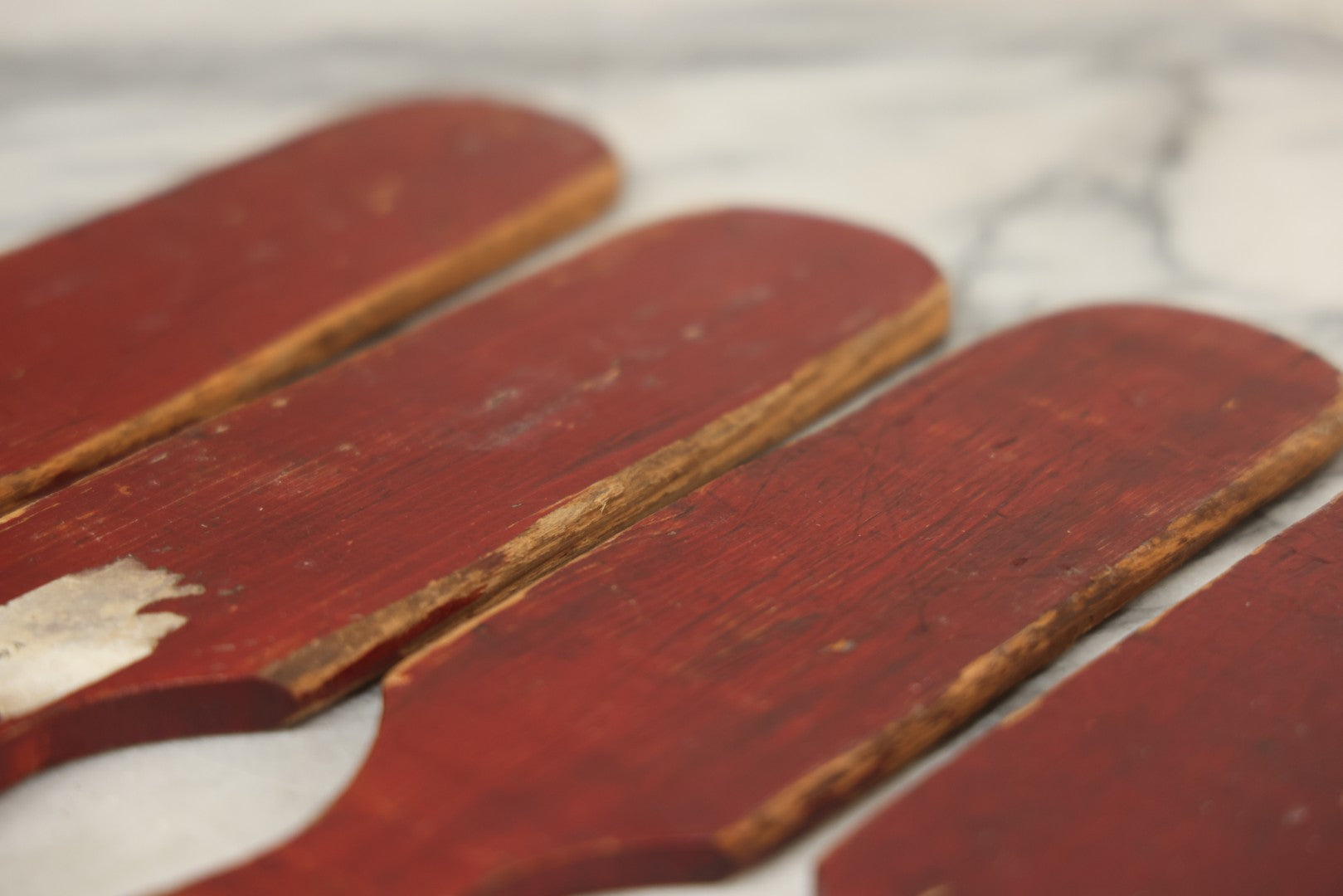 Lot 003 - Grouping Of Nine Vintage Folk Art Carnival Wheel Game Betting Paddles, Hand Painted Wood With Red Background And White Numbers, Circa 1930s 11-1/4" H Each