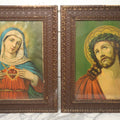 Lot 004 - Pair Of Antique Religious Devotional Chromolithograph Prints Depicting The Immaculate Heart Of The Mary And Jesus Christ, In Matching Gesso Frames, 22-3/4" x 26-5/8" Each