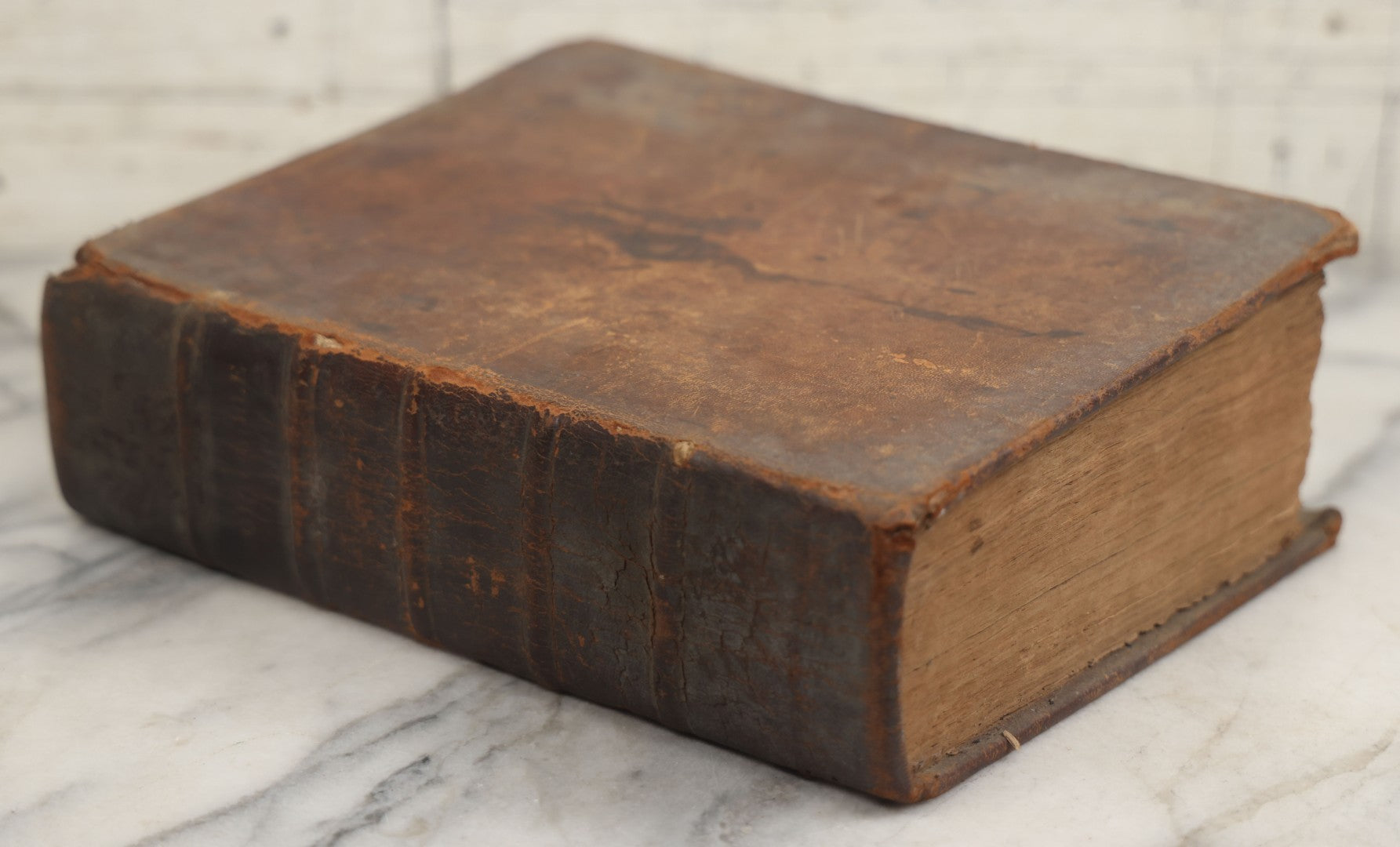 Lot 009 - Antique Leather Bound Family Holy Bible, King James Version, Handwritten Wilder Family Records Dating From 1737-1855, Printed By John Holbrook, Brattleborough, Vermont, Circa 1816, Note Missing Front Pages