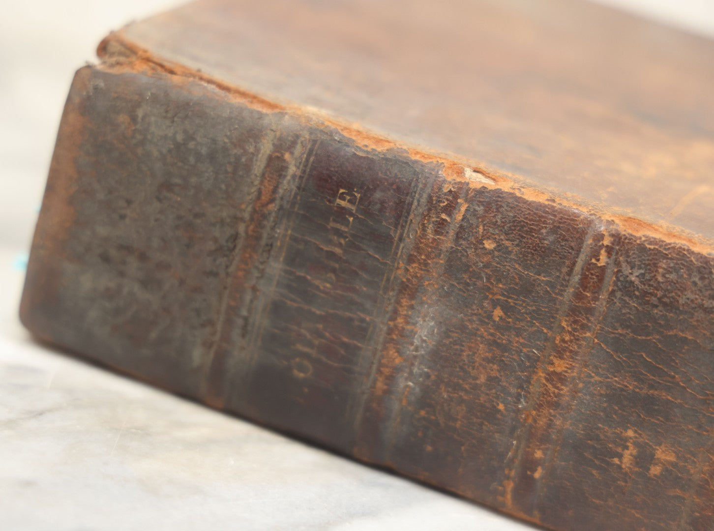 Lot 009 - Antique Leather Bound Family Holy Bible, King James Version, Handwritten Wilder Family Records Dating From 1737-1855, Printed By John Holbrook, Brattleborough, Vermont, Circa 1816, Note Missing Front Pages