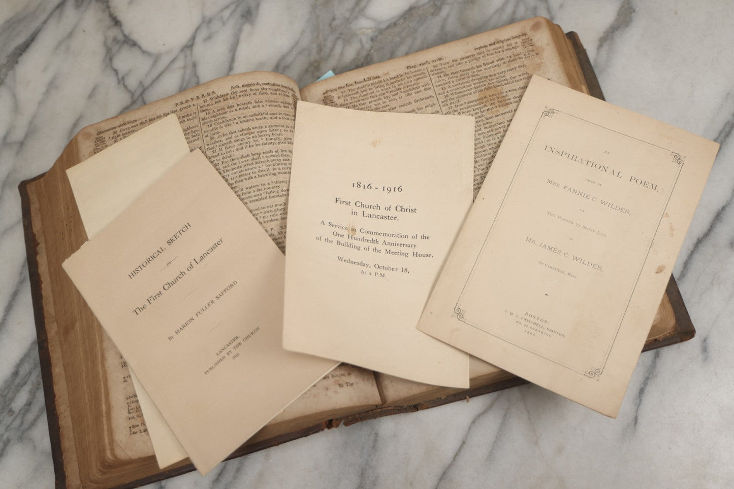 Lot 009 - Antique Leather Bound Family Holy Bible, King James Version, Handwritten Wilder Family Records Dating From 1737-1855, Printed By John Holbrook, Brattleborough, Vermont, Circa 1816, Note Missing Front Pages