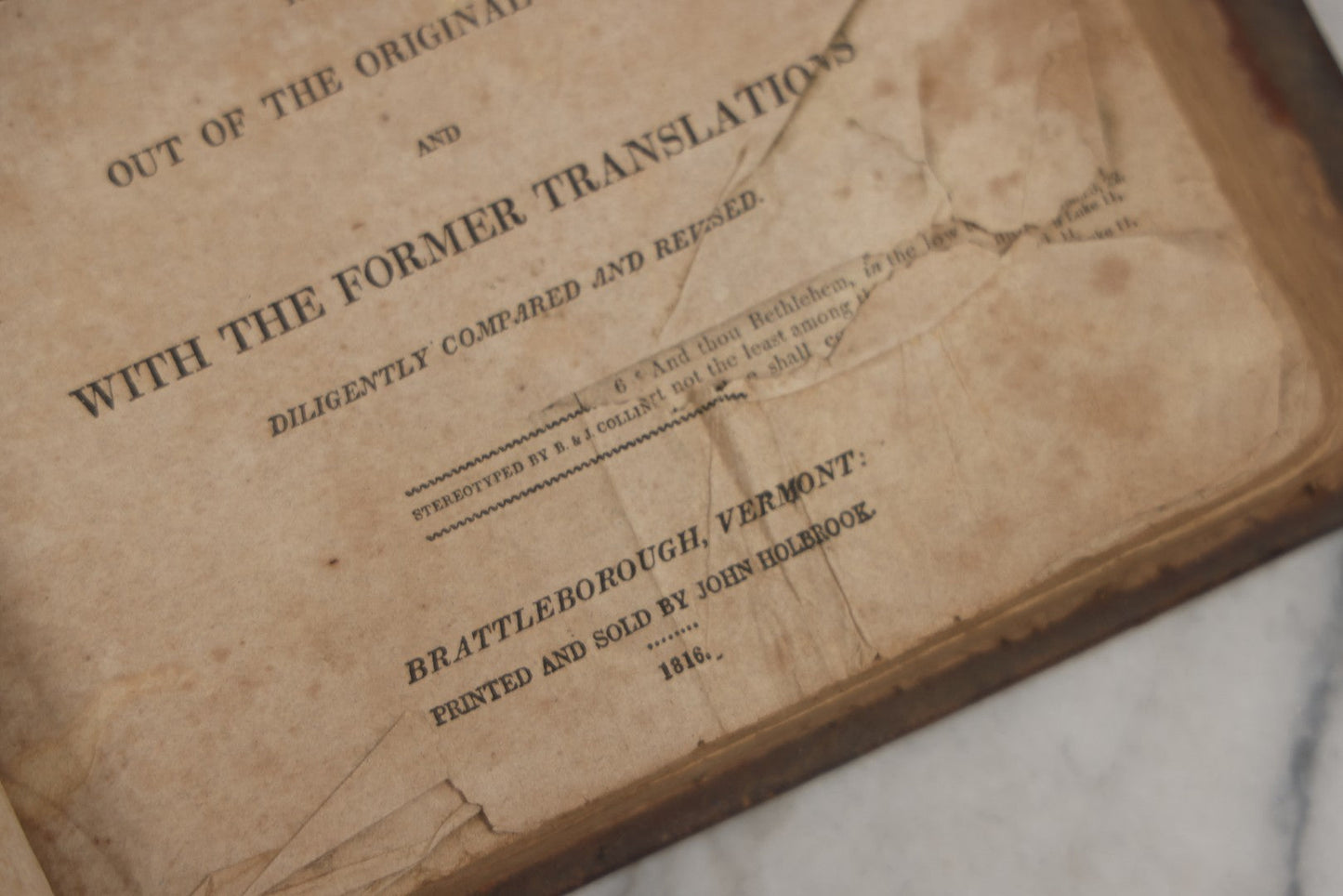 Lot 009 - Antique Leather Bound Family Holy Bible, King James Version, Handwritten Wilder Family Records Dating From 1737-1855, Printed By John Holbrook, Brattleborough, Vermont, Circa 1816, Note Missing Front Pages