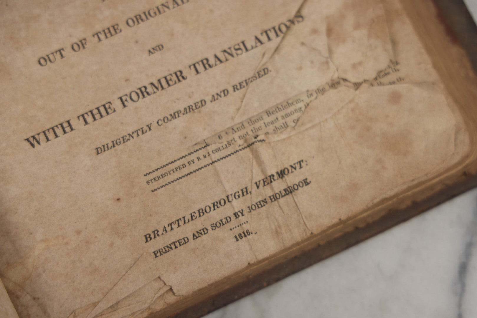 Lot 009 - Antique Leather Bound Family Holy Bible, King James Version, Handwritten Wilder Family Records Dating From 1737-1855, Printed By John Holbrook, Brattleborough, Vermont, Circa 1816, Note Missing Front Pages