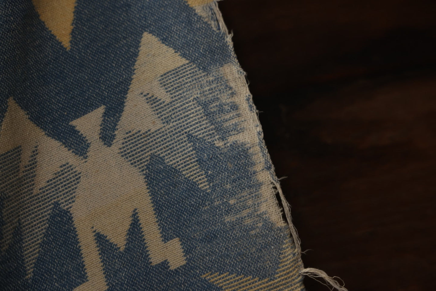 Lot 011 - Vintage Navajo-Style Textile Camp Blanket With Whirling Logs And Thunderbird Motifs, Blue And Yellow, Circa 1920s 60" x 70"