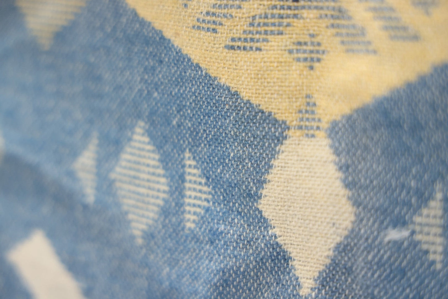 Lot 011 - Vintage Navajo-Style Textile Camp Blanket With Whirling Logs And Thunderbird Motifs, Blue And Yellow, Circa 1920s 60" x 70"