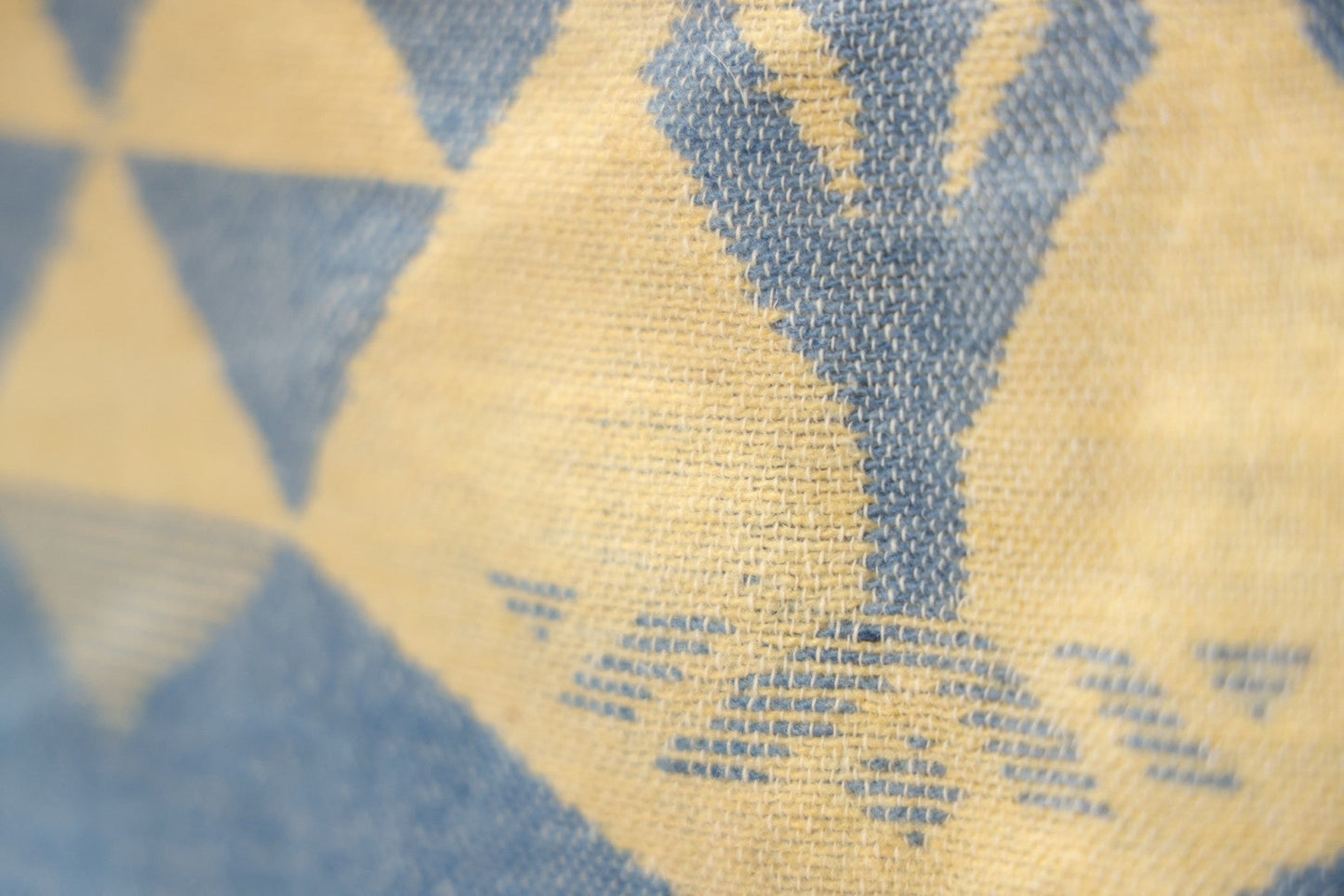 Lot 011 - Vintage Navajo-Style Textile Camp Blanket With Whirling Logs And Thunderbird Motifs, Blue And Yellow, Circa 1920s 60" x 70"