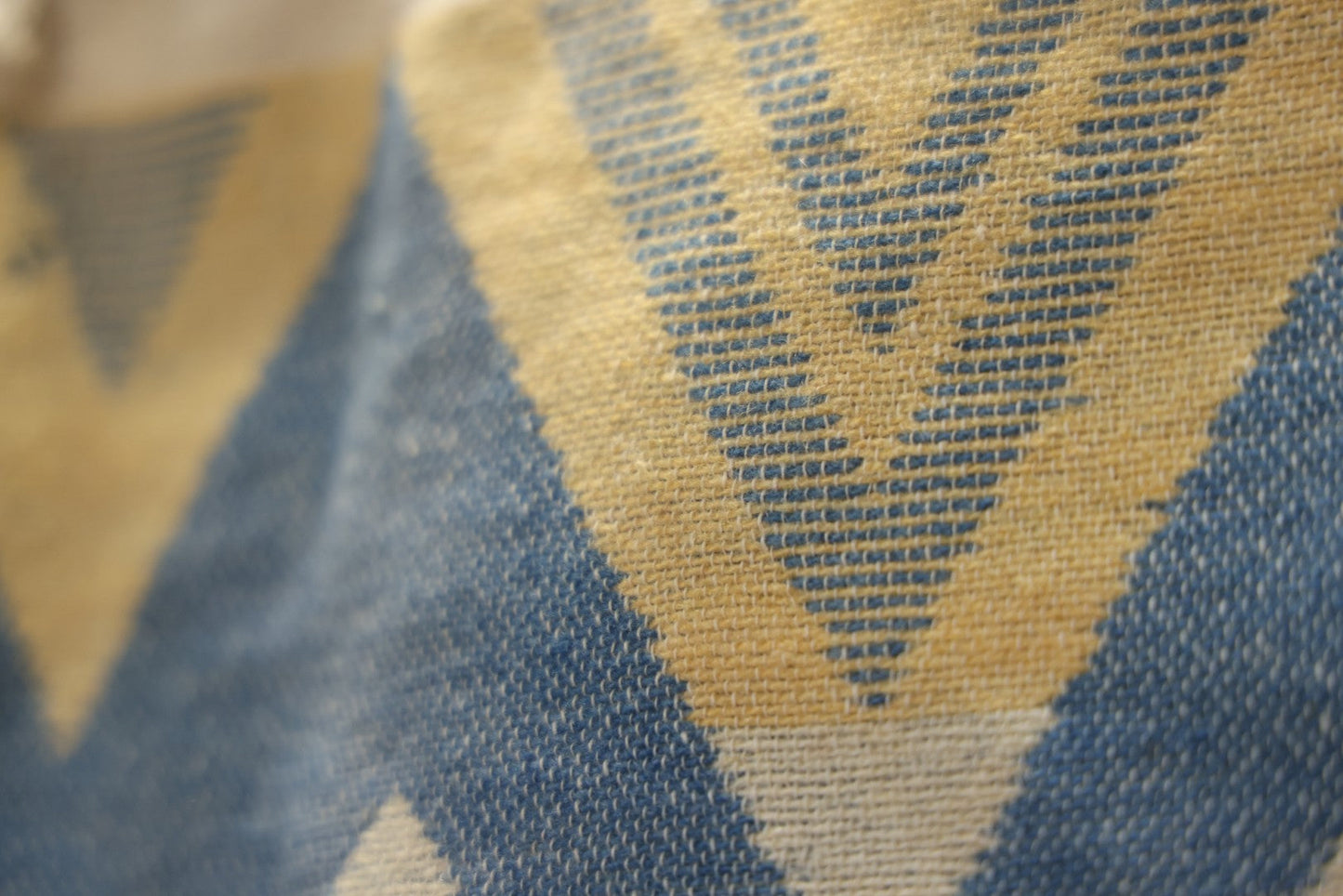 Lot 011 - Vintage Navajo-Style Textile Camp Blanket With Whirling Logs And Thunderbird Motifs, Blue And Yellow, Circa 1920s 60" x 70"