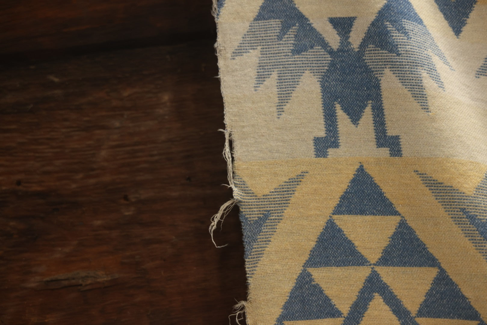Lot 011 - Vintage Navajo-Style Textile Camp Blanket With Whirling Logs And Thunderbird Motifs, Blue And Yellow, Circa 1920s 60" x 70"